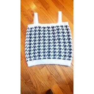 Houndstooth Knit Tank Top Straps Willow & Wind Large Black White Soft Stretchy